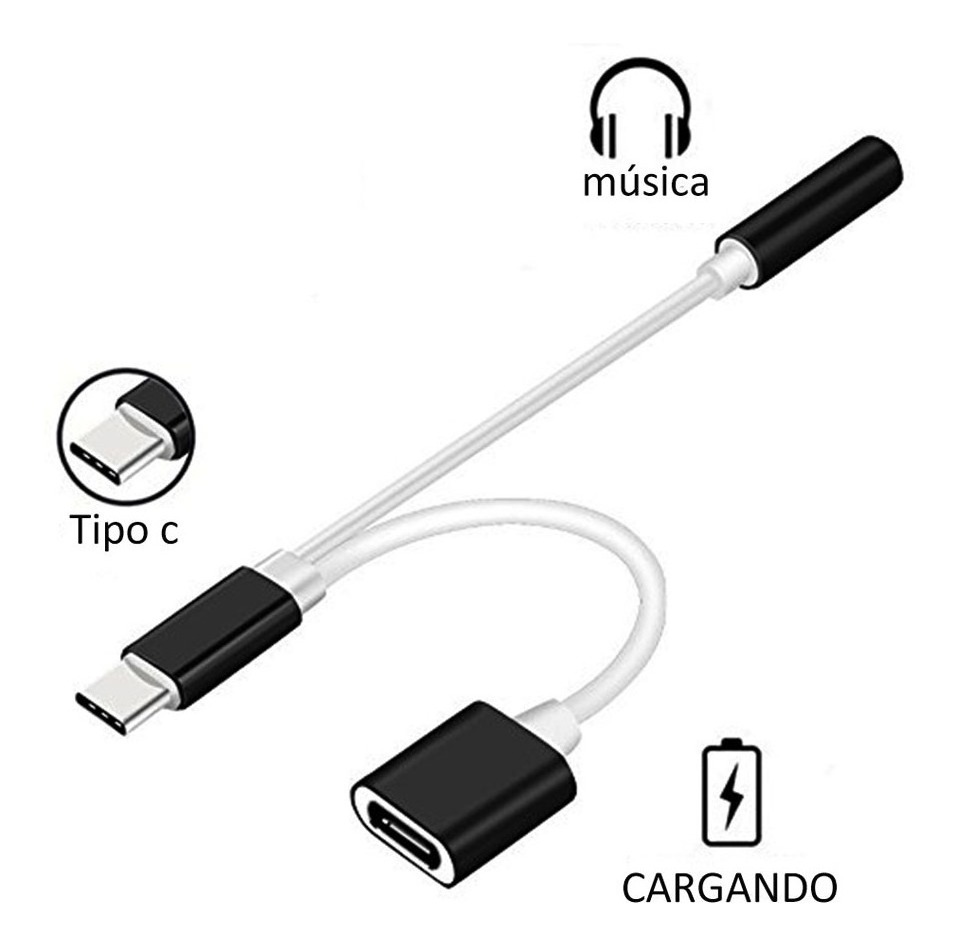 Cable Adaptador Tipo C Macho A Jack 3.5 Hembra + usb C Hembra OTG